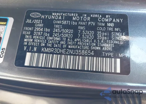 2022 Hyundai Palisade Sel z USA, uszkodzony, nr VIN KM8R3DHE2NU358654